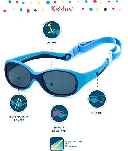 Kiddus Gafas de Sol SUPER FLEXIBLES de GOMA para Niño y Niña. A partir de 2 Años. Sin BPA. Irrompibles. Banda Ajustable y Extraíble. Protección UV400 contra Rayos UVA Y UVB. OUTDOOR