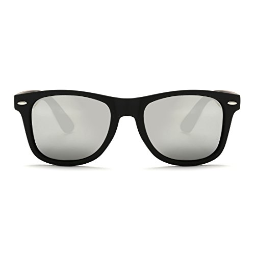 kimorn Polarizado Gafas De Sol Clásico Unisexo Cuerno Rimmed Años 80 Retro AE0300 (Negro&Plata, 52)