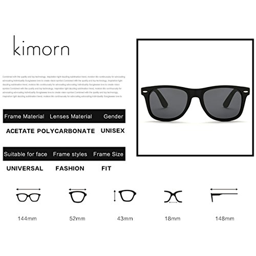 kimorn Polarizado Gafas De Sol Clásico Unisexo Cuerno Rimmed Años 80 Retro AE0300 (Negro&Plata, 52)