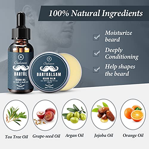 Kit Barba Cuidado para Hombres, 10 en 1 Set de Afeitado y Recorte Con Champú Barba, Acondicionador, Aceite, Bálsamo, Peine, Cepillo, Tijera, Afeitadora de barba, Bolsa de lona, Mejor Regalo para Papa