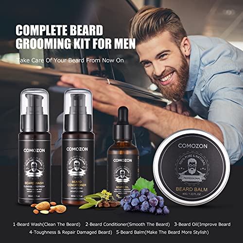 Kit Barba Hombre Cuidado 12 En 1 Con Maquina Afeitar Barba Aceite Barba Cepillo Barba Aceite Para Barba Hombre Champu Barba Peine Barba Balsamo Barba,100% Natural, Regalos Para Hombre