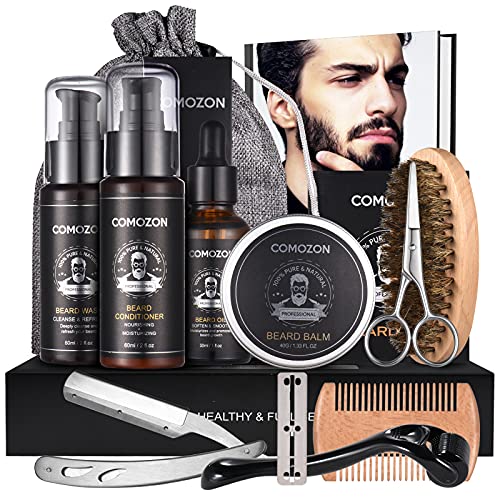 Kit Barba Hombre Cuidado 12 En 1 Con Maquina Afeitar Barba Aceite Barba Cepillo Barba Aceite Para Barba Hombre Champu Barba Peine Barba Balsamo Barba,100% Natural, Regalos Para Hombre