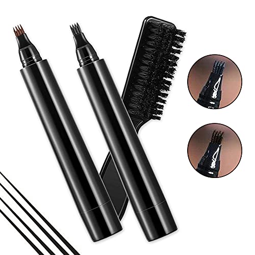 Kit De BolíGrafo De Relleno Para Barba, 2 Piezas Relleno de lápiz de barba para hombres con cepillo, Impermeable y duradero, kit de bolígrafo relleno de barba para bigotes y cejas, Marrón oscuro&Negro