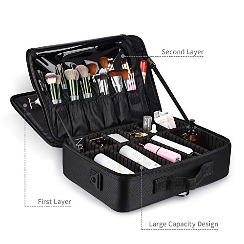 Kit de Maquillaje Neceser Make Up Bolso de Cosméticos Portable Organizador Maletín para Maquillaje Maleta de Makeup Profesional con Cinturón de Hombro(Doble Capa)