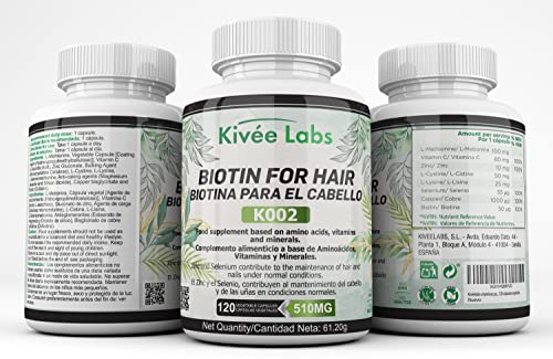 Kivéelabs Vitaminas para el Cabello - Biotina para el Cabello - Vitamina C - Zinc capsulas - Sin gluten, Apto para Veganos y sin OMG - 120 Cápsulas blandas - Fabricado en España