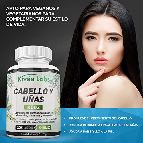 Kivéelabs Vitaminas para el Cabello - Biotina para el Cabello - Vitamina C - Zinc capsulas - Sin gluten, Apto para Veganos y sin OMG - 120 Cápsulas blandas - Fabricado en España