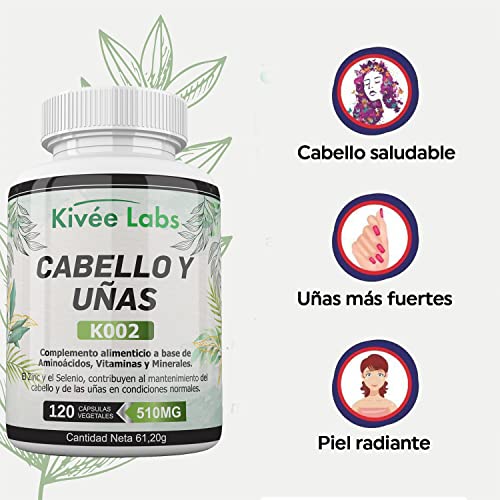 Kivéelabs Vitaminas para el Cabello - Biotina para el Cabello - Vitamina C - Zinc capsulas - Sin gluten, Apto para Veganos y sin OMG - 120 Cápsulas blandas - Fabricado en España