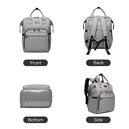 Kono Mochilas de Pañales y Biberones Mochila de Cambio Bebé con Bolsillo Térmico para Biberones (Punto gris)