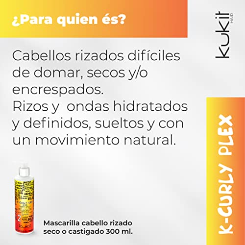 Kukit Hair | K-Curly Plex | Mascarilla Definidora de Rizos (300 ml) | alto grado de nutrición y reparación profunda | Cabellos Rizados u Ondulados, Secos , Encrespados