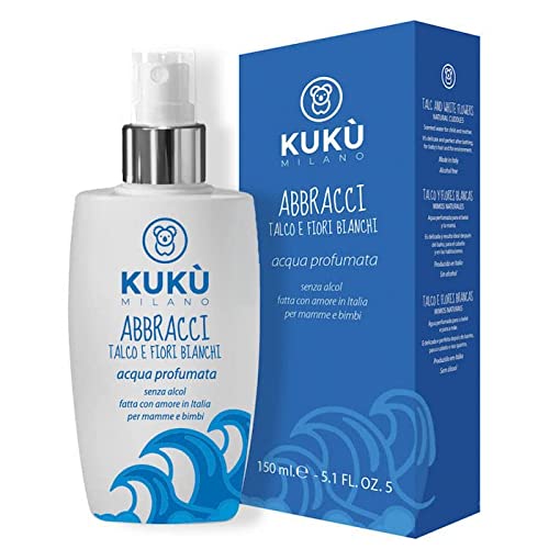 KUKÙ MILANO - Abbracci – Agua perfumada 150 ml para niño y madre, sin alcohol, fabricado en Italia – Talco y flores blancas