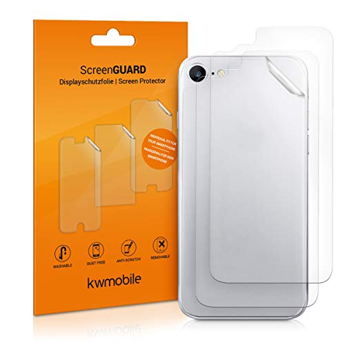 kwmobile 3X Película Compatible con Apple iPhone 8 / SE (2020) - Lámina Adhesiva Protectora Transparente para el Cristal Trasero