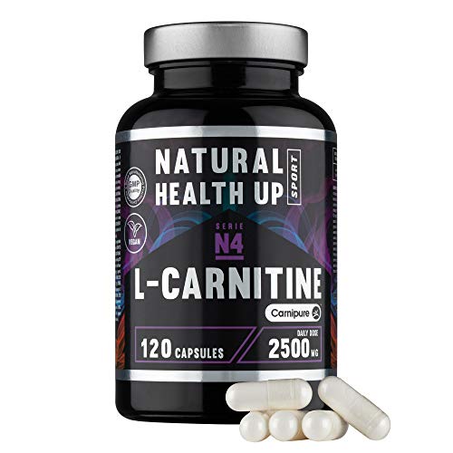 L-Carnitina (Carnipure) Natural Health Up para el entrenamiento – Quemagrasas para la rutina deportiva – 120 cápsulas vegetales (2500 MG Dosis diaria)