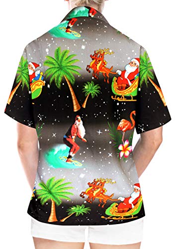 LA LEELA Hawaii Partido Aloha Camisa de la Blusa Mujeres Top Camisa de Santa Claus Santa Claus Christmas Party Shirt Halloween Negro_X176 S - ES Tamaño :- 42-44