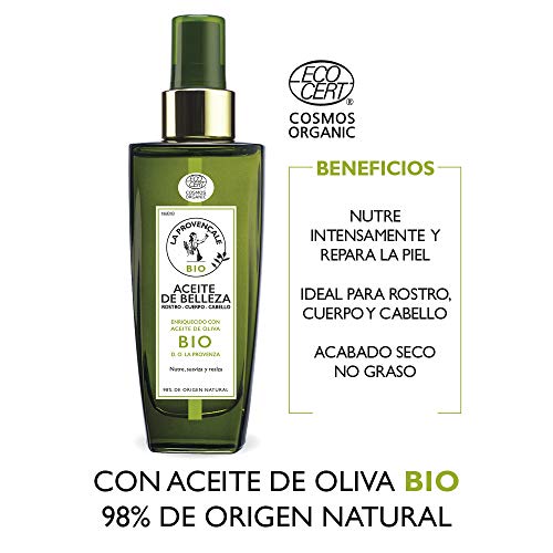 La Provençale Bio, Aceite de Belleza Multiusos con Aceite de Oliva BIO, para Rostro, Cuerpo y Cabello, Nutre y Repara Intensamente la Piel, 100 ml