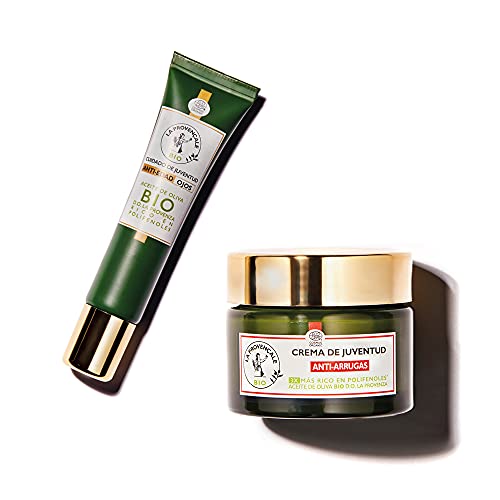 La Provençale BIO, Pack Crema Facial Antiarrugas con Aceite de Oliva BIO, 50 ml + Contorno de ojos Anti-Edad con Aceite de oliva BIO,15 ml