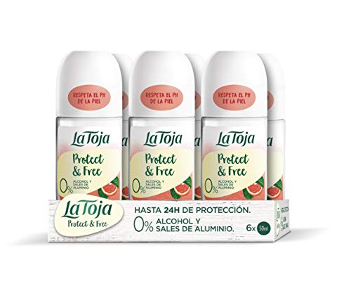 La Toja Protect & Free- Desodorante Roll-On Pomelo Y Frambuesa, Ingredientes Naturales y Fórmulas Veganas, Sin Alcohol ni Sales de Aluminio, 6 Unidades de 50Mililitros (300Mililitros)