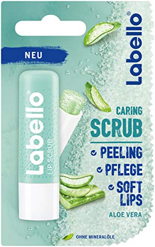 Labello Lip Scrub - Cuidado de labios innovador de aloe vera con partículas exfoliantes de origen natural, peeling de labios suave con vitamina E (5,5 ml)