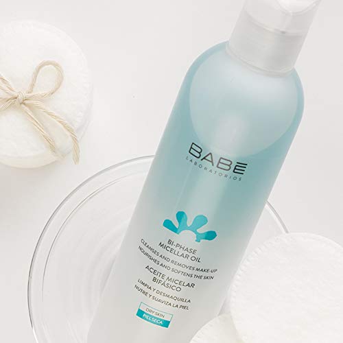 Laboratorios Babé - Aceite Micelar Bifásico 250 ml, Limpieza e Higiene Facial, Aceite Emoliente, Hidratante, Piel Seca y Sensible, Desmaquillante Waterproof, Agua Micelar, Desmaquillante