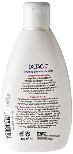 Lactacyd Protección Sensitive – Limpiador de higiene íntima indicado para pieles sensibles, con ácido láctico biotecnológico y extracto de algodón, paquete de 6 piezas (6 x 300 ml)