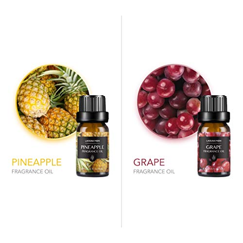 Lagunamoon Aceites de Fragancia, Aceites de Aromaterapia para Difusores, Coco y vainilla, Fresa, Mango, Manzana Fresca, Melocotón, Piña, Naranja, Pomelo, Uva, Coco, 10ml