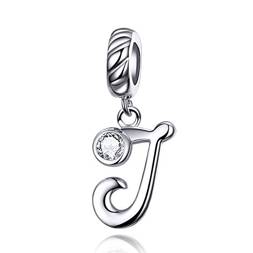 LaMenars Damen Charm-Anhänger Alphabet Buchstabe 925 Sterling Silber passend für Pandora, Chamilia und europäische Charm-Armbänder & Halsketten (Buchstabe J)