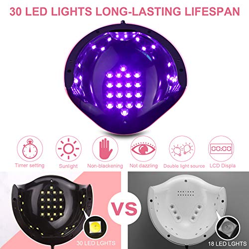 Lámpara Secador de Uñas 24W lampara de uñas UV LED Gel Esmalte de Uñas Curado Luz Máquina Con temporizador 30s/60s/99s,Sensor Automático,Pantalla LCD y Base extraíble Para Manicura/Pedicure Nail Art