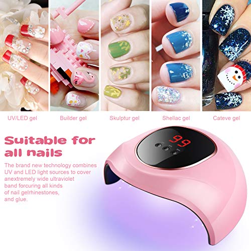 Lámpara Secador de Uñas 24W lampara de uñas UV LED Gel Esmalte de Uñas Curado Luz Máquina Con temporizador 30s/60s/99s,Sensor Automático,Pantalla LCD y Base extraíble Para Manicura/Pedicure Nail Art