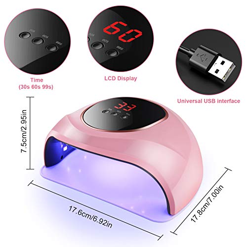 Lámpara Secador de Uñas 24W lampara de uñas UV LED Gel Esmalte de Uñas Curado Luz Máquina Con temporizador 30s/60s/99s,Sensor Automático,Pantalla LCD y Base extraíble Para Manicura/Pedicure Nail Art