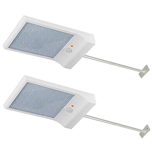 Lámpara Solar Luces Jardín 42 LED Solares Exterior foco LED Sensor de Movimiento 6000K Impermeable iluminación Vial Blanco Luz del Inalámbricas Camino, Valla, Cubierta, Patio, Garaje, 2 Piezas