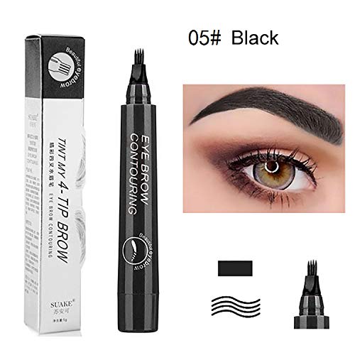 LáPiz De Cejas De Tatuaje, LáPiz De Cejas De Tatuaje Impermeable De 4 Ramas, LáPiz De Cejas De Microcuchilla, Maquillaje De Larga DuracióN, LáPiz De Cejas LíQuido Natural（05#Negro natural）