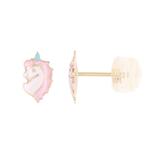 L'Atelier d'Azur – Pendientes de unicornios lacados – oro amarillo – Niño