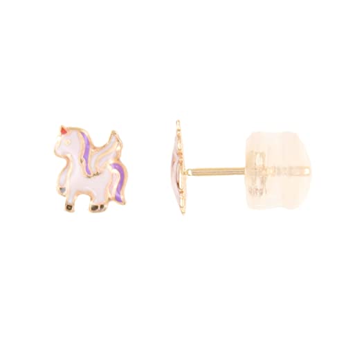 L'Atelier d'Azur – Pendientes de unicornios lacados – oro amarillo – Niño