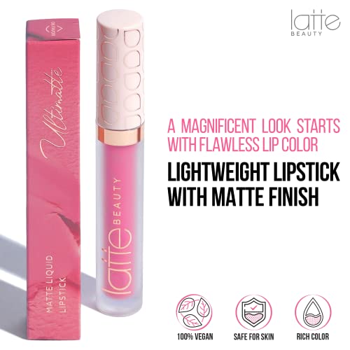 Latte Beauty Ultimatte Lápiz Labial Líquido Mate - 9 Tonalidades - Maquillaje de Labios Resistente al Agua de Larga Duración - Labial Mate Hidratante con Vitamina E - 3 ml (Favor)