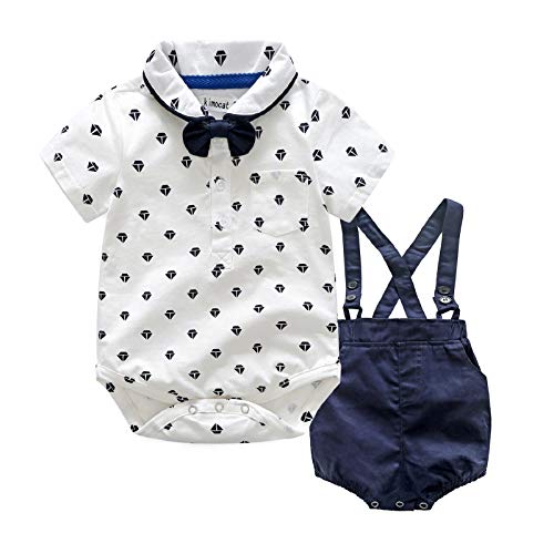 LEHOUR Bebés 2Pcs Trajes de Bautizo Camisa Bowtie Top + Tirantes Shorts Correa, Niños Formales Fiesta Outfit Gentleman Clothing Sets 0-24 M