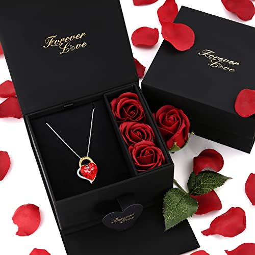 LEKANI Collares Mujer Plata Colgante ''Amor por Siempre'' con Cristal de Austriacos, Joyas Mujer Navidad Regalos Originales para Mujer Madre Mamá Abuela Amigas Parejas (Red)