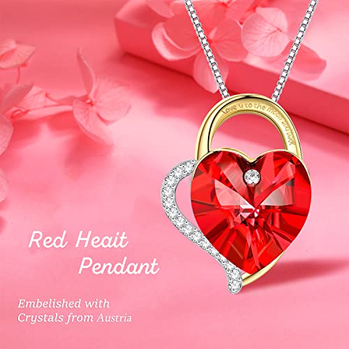 LEKANI Collares Mujer Plata Colgante ''Amor por Siempre'' con Cristal de Austriacos, Joyas Mujer Navidad Regalos Originales para Mujer Madre Mamá Abuela Amigas Parejas (Red)