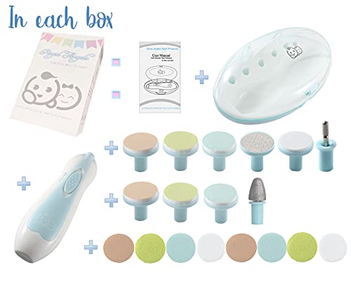 Lima de uñas para bebés - Royal Angels 20 en 1 cortaúñas eléctrico para bebés para uñas y dedos de los pies para recién nacidos y niños pequeños (azul)