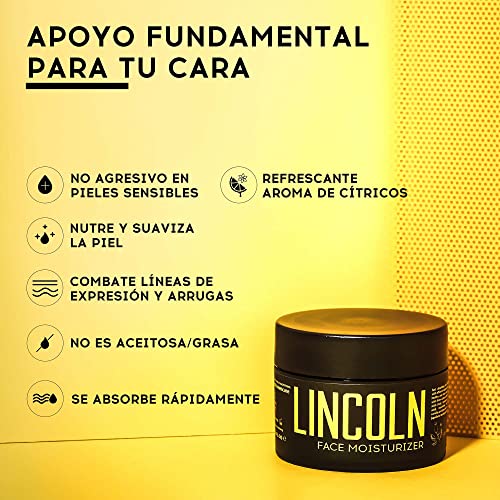 LINCOLN Crema Facial Hombre Hidratante - Crema Hidratante para Hombre Natural - Crema Hombre Facial para Piel Grasa e Hidratación de la Piel Sensible - Crema Cara Hombre con Ácido Hialurónico, 100g