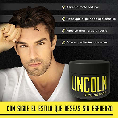 LINCOLN Pomada Mate Natural - Gomina Hombre de Fijación Fuerte con Acabado Mate - Pomada Pelo Hombre Enriquecida con Manteca de Karité - Fijador Pelo como Alternativa Ideal a la Cera Pelo Hombre, 100g