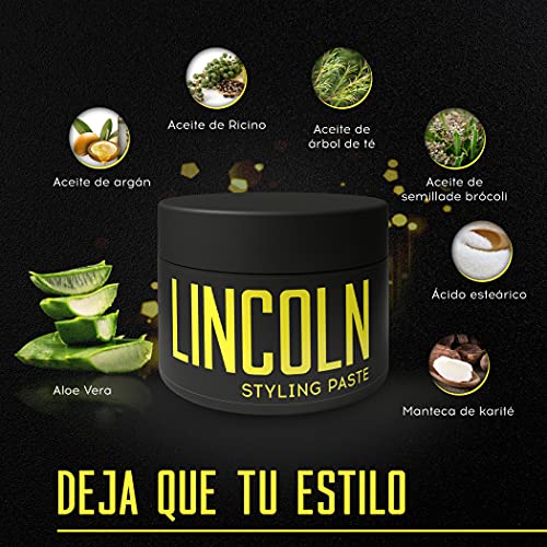 LINCOLN Pomada Mate Natural - Gomina Hombre de Fijación Fuerte con Acabado Mate - Pomada Pelo Hombre Enriquecida con Manteca de Karité - Fijador Pelo como Alternativa Ideal a la Cera Pelo Hombre, 100g