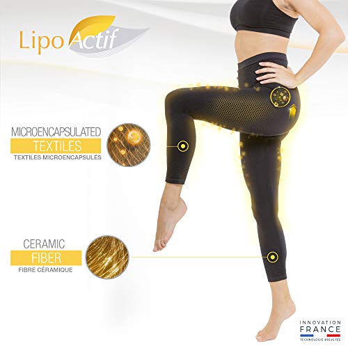 LIPO ACTIF - Legging Cintura Alta Vientre Plano - Día/Noche - Acción Adelgazamiento Enfundante y Adelgazante - Efecto Push Up - Tecnología Francesa Cosméto Céramic