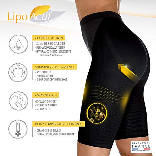 LIPO ACTIF - Pantalón Pirata Cintura Alta Vientre Plano - Día/Noche - Acción Adelgazamiento Enfundante y Adelgazante - Efecto Push Up - Tecnología Francesa Cosméto Céramic