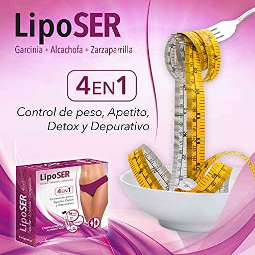 Liposer - 16 sticks - Elimina la grasa acumulada en Abdomen, Caderas. Piernas, Espalda y Brazos - Adelgazante 4 en 1 - Quemagrasas | Apetito | Detox | Depurativo - Resultados en 16 días - 1 al día