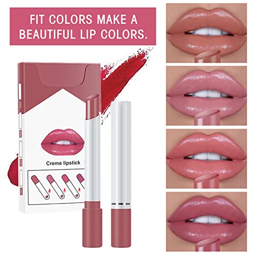 Lipstick de 4 Colores Brillo de Labios mate Pintalabios mate Larga Duracion Velvet Lip Gloss Set Taza Antiadherente Lápiz Labial Impermeable sin Decoloración Cosméticos