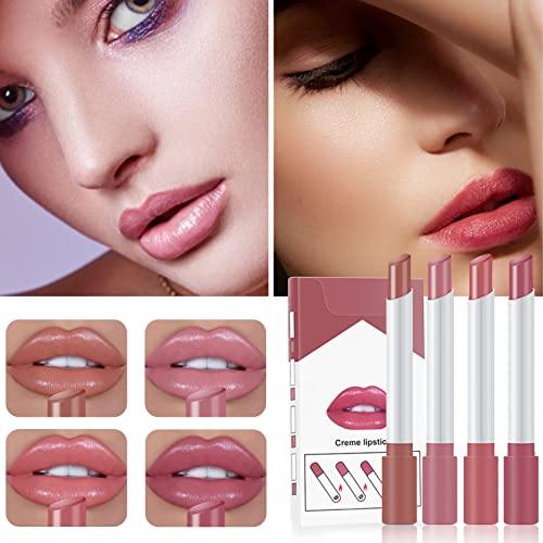 Lipstick de 4 Colores Brillo de Labios mate Pintalabios mate Larga Duracion Velvet Lip Gloss Set Taza Antiadherente Lápiz Labial Impermeable sin Decoloración Cosméticos