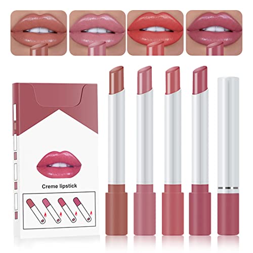 Lipstick de 4 Colores Brillo de Labios mate Pintalabios mate Larga Duracion Velvet Lip Gloss Set Taza Antiadherente Lápiz Labial Impermeable sin Decoloración Cosméticos