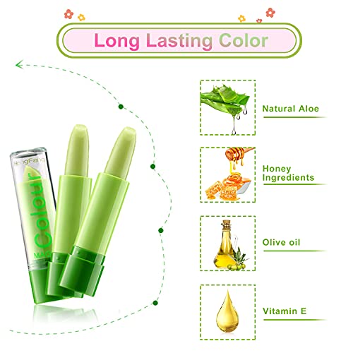 Lishang 3Piezas Impermeable Hidratante Pintalabios Cambia Color Natural Lápiz Labial Aloe Vera Pintalabio Larga Duración Mate Maquillaje Regalo Pintalabios Kit Novia Mujeres Niña Regalo (3piezas)