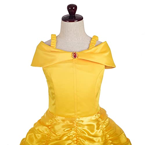 Lito Angels Vestido de Princesa Belle Disfraz la Bella y la Bestia con Corona y Accesorios para Niñas Talla 10-11 Años, Amarillo 077