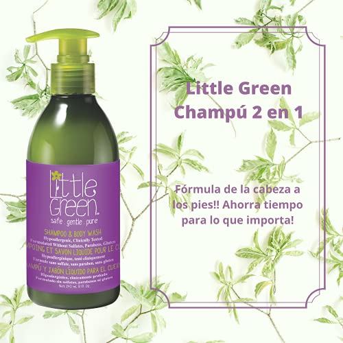 Little Green - Gel de baño corporal y champú 2 en 1 240 ml para niños sin sulfatos, parabenos ni gluten | producto vegano sin aromas añadidos