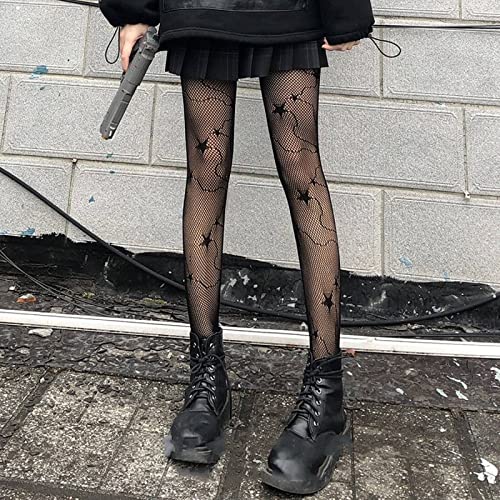 LIUQIANYU Medias De Rejilla para Mujer - Sexy Pantyhose Fashion Mesh Cutout Estrella Print Stretch Pantyhose Women's Socks Are Thin Black Ultra-Thin Fishnet Stockings Pantyhose For, Star,One S